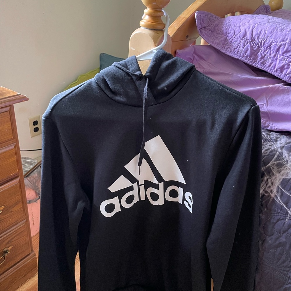 Adidas Women's Black Hoodie with White Logo
